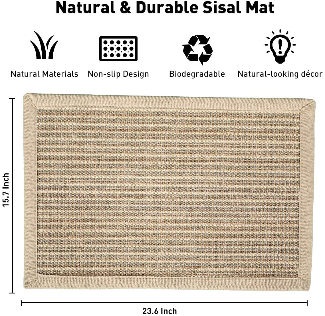 FUKUMARU Cat Scratcher Mat, 23.6 X 15.7 Inch Natural Sisal Cat Scratch Mats, Horizontal Cat Floor Scratching Pad Rug, Protect Carpets and Sofas Animals & Pet Supplies > Pet Supplies > Cat Supplies > Cat Furniture FUKUMARU   