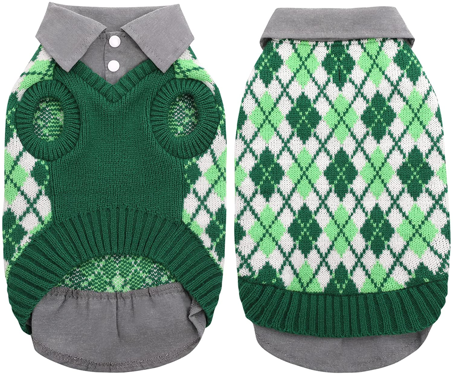 LETSQK Dog Sweater Dog Knitted Pet Clothes Classic Dog Winter Outfit with Plaid Argyle Patterns Warm Dog Sweatshirt with Polo Collar for Small Medium Puppies Dogs Cats Animals & Pet Supplies > Pet Supplies > Cat Supplies > Cat Apparel LETSQK Green X-Small 
