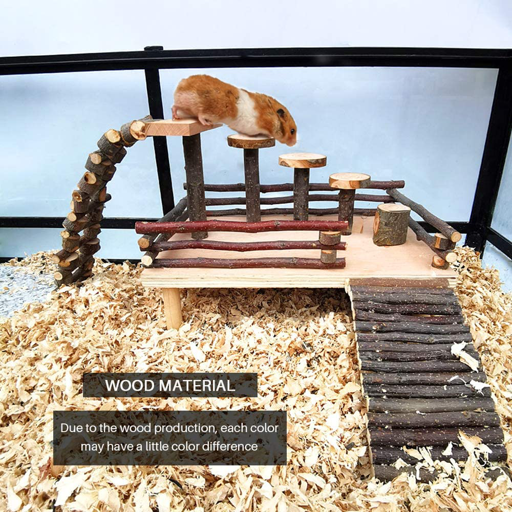 HOSUKKO Hamster Climbing Toys Wooden Hamster Playing Activity Set, Hamster Activity Playground Climb Platform with Bridge Apple Wood Chewing Toys for Hamster Small Pets Animals & Pet Supplies > Pet Supplies > Small Animal Supplies > Small Animal Habitat Accessories HOSUKKO   