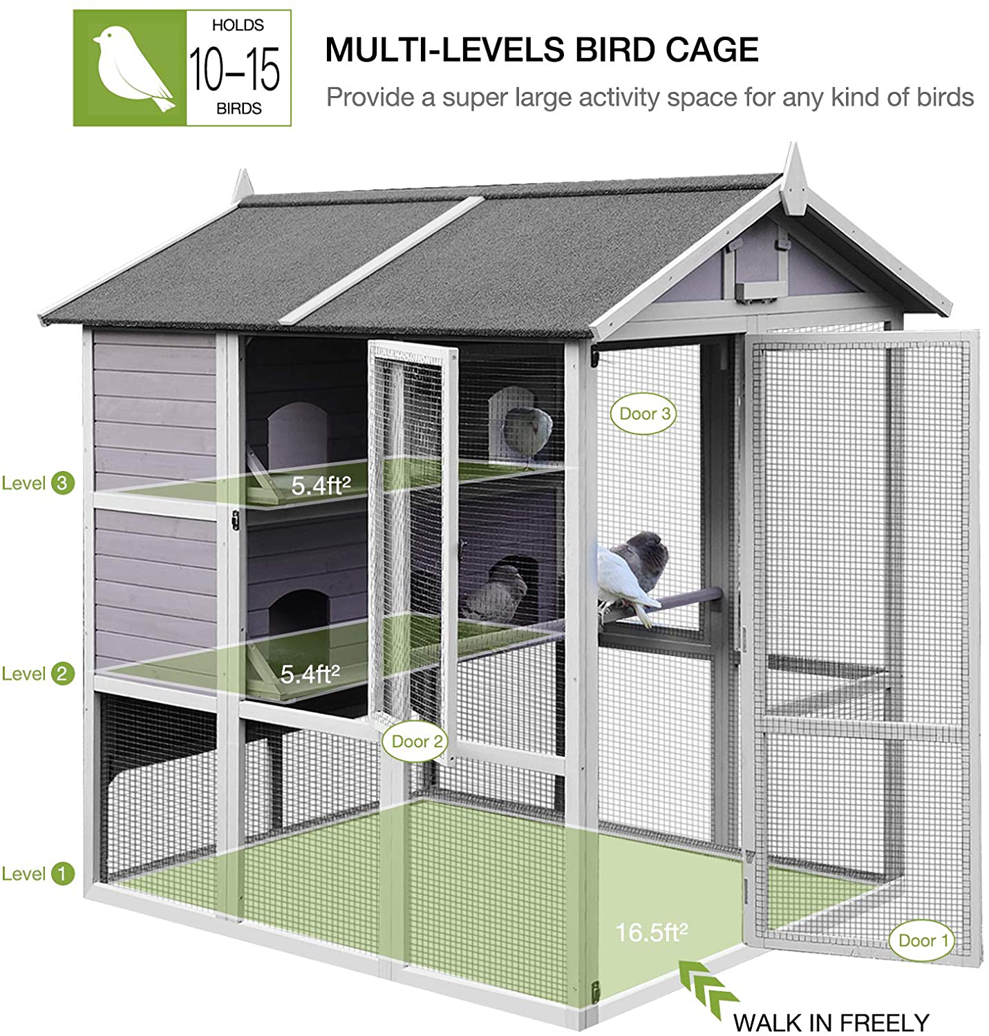 Bird Cage Outdoor 68" Large Pigeon House with Wooden Stand Perch,Covered Roof Dove Cage,Bird Aviary Walk-In Animals & Pet Supplies > Pet Supplies > Bird Supplies > Bird Cages & Stands GUTINNEEN   