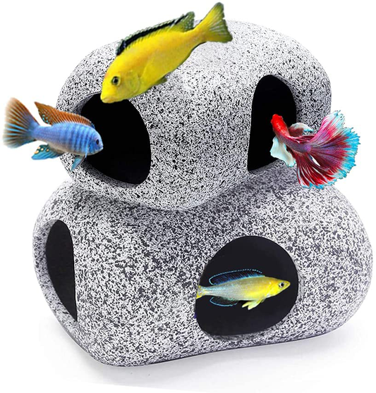 GZHVKJ Fish Tank Accessories Aquarium Decorations Rock Plants - 13 Packs Fish Tank Decor Set, Rocks, Plastic Plants, Resin Broken Barrel, Fish Cave