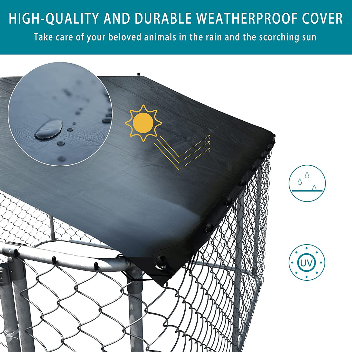 AKANORS Outdoor Chain Link Dog Kennel with Weatherproof Cover - Large Heavy Duty Pet House Run Exercise Playpen for Training - Chicken Coop Hen Cage Durable Galvanized Steel Frame Animals & Pet Supplies > Pet Supplies > Dog Supplies > Dog Kennels & Runs AKANORS   