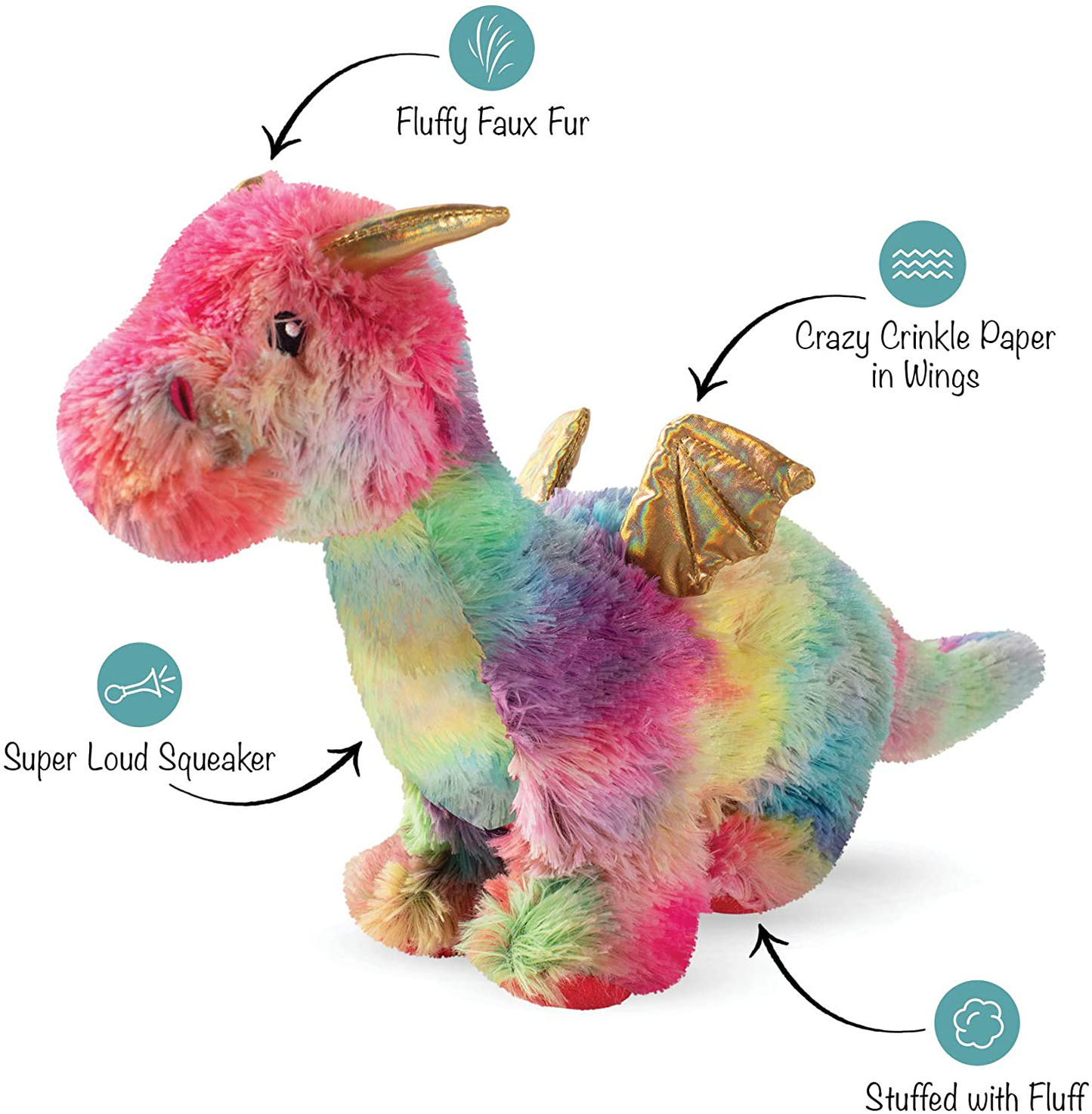 Fringe Studio Dog Toy, Rainbow Dragon-Plush Pet Toy (289365)