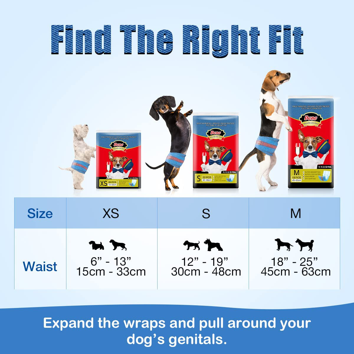 Dono Disposable Dog Diapers Male-Dogs Jeans Super Absorbent Soft Pet Diapers Doggie Wraps for Male Puppy Dogs 18Pcs,Leak Protection Excitable Urination or Incontinence