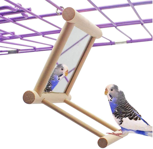 Bird Toy for Parrot Parakeets Conures Cockatiels Cage Swing Wooden Mirror Fun Play Toy for Birds Animals & Pet Supplies > Pet Supplies > Bird Supplies > Bird Cage Accessories Hamiledyi   