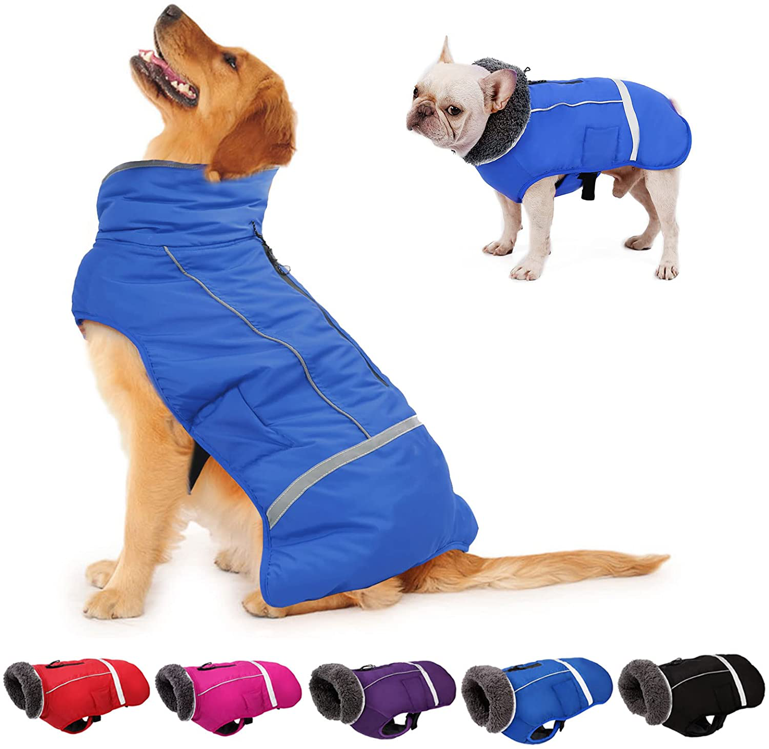 Dogcheer Warm Dog Coat, Fleece Collar Winter Dog Clothes, Reflective Pet Jacket Apparel for Cold Weather, Waterproof Windproof Puppy Snowsuit Vest for Small Medium Large Dogs Animals & Pet Supplies > Pet Supplies > Dog Supplies > Dog Apparel Dogcheer Blue 2XL(Chest Girth 27.36"-39.96") 
