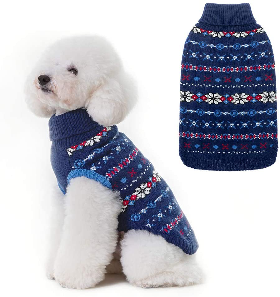 Classic Snowflake Dog Sweater - Soft Thickening Dog Cat Warm Coat Apparel, Winter Knitwear Pet Clothes for Cold Weather Animals & Pet Supplies > Pet Supplies > Dog Supplies > Dog Apparel BINGPET Navy Blue S/M 