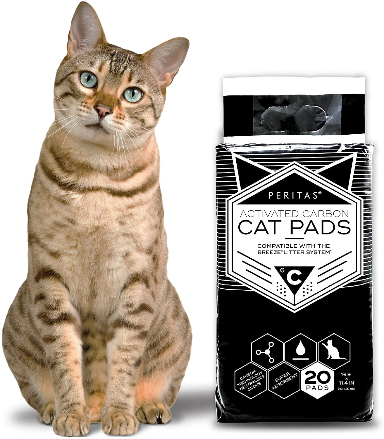 Peritas Cat Pads | Generic Refill for Breeze Tidy Cat Litter System | Cat Liner Pads for Litter Box | Quick-Dry, Super Absorbent, Leak Proof | 16.9"X11.4" (20 Count)
