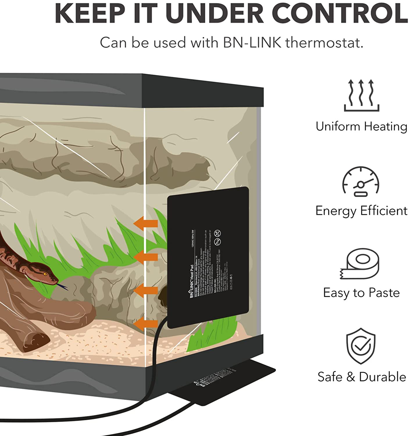 BN-LINK Reptile Heating Pad Electric Indoor under Tank Terrarium Heating Mat Waterproof for Turtles, Lizards, Frogs, and Other Reptiles Animals & Pet Supplies > Pet Supplies > Reptile & Amphibian Supplies > Reptile & Amphibian Habitat Heating & Lighting BN-LINK   