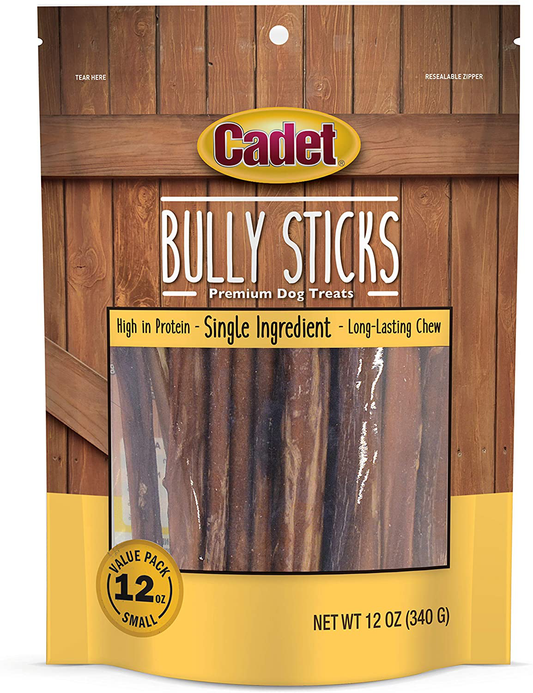 Cadet Bully Sticks Dog Treats| Promotes Dental Health All-Natural Premium Dog Chew L Natural Bully Sticks | Grain-Free, Single-Ingredient, 100% Beef Dog Treat