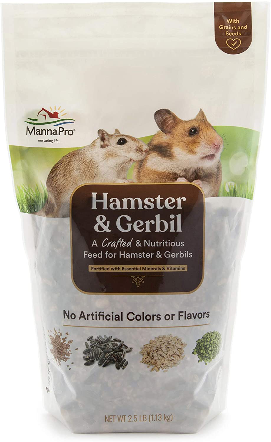 Manna Pro Hamster & Gerbil Feed | Feed with Vitamins & Minerals for Hamsters & Gerbils | No Artificial Colors or Flavors | 2.5 Lb
