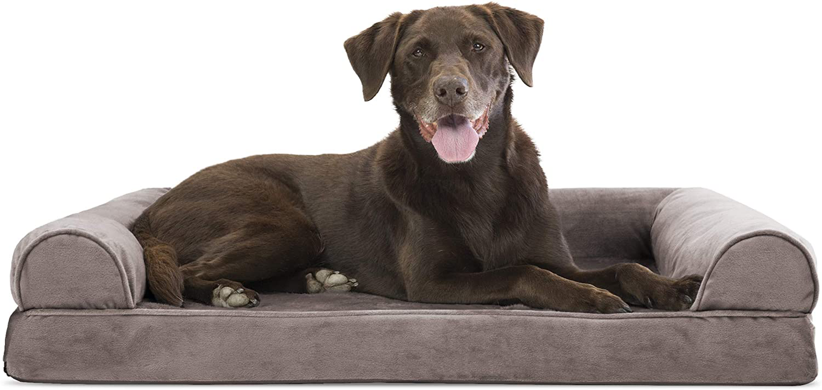 Furhaven Pet Bed for Dogs and Cats - Faux Fur and Velvet Sofa-Style Egg Crate Orthopedic Dog Bed, Removable Machine Washable Cover - Smoke Gray, Large Animals & Pet Supplies > Pet Supplies > Cat Supplies > Cat Beds Furhaven Velvet Driftwood Brown Orthopedic Foam Large