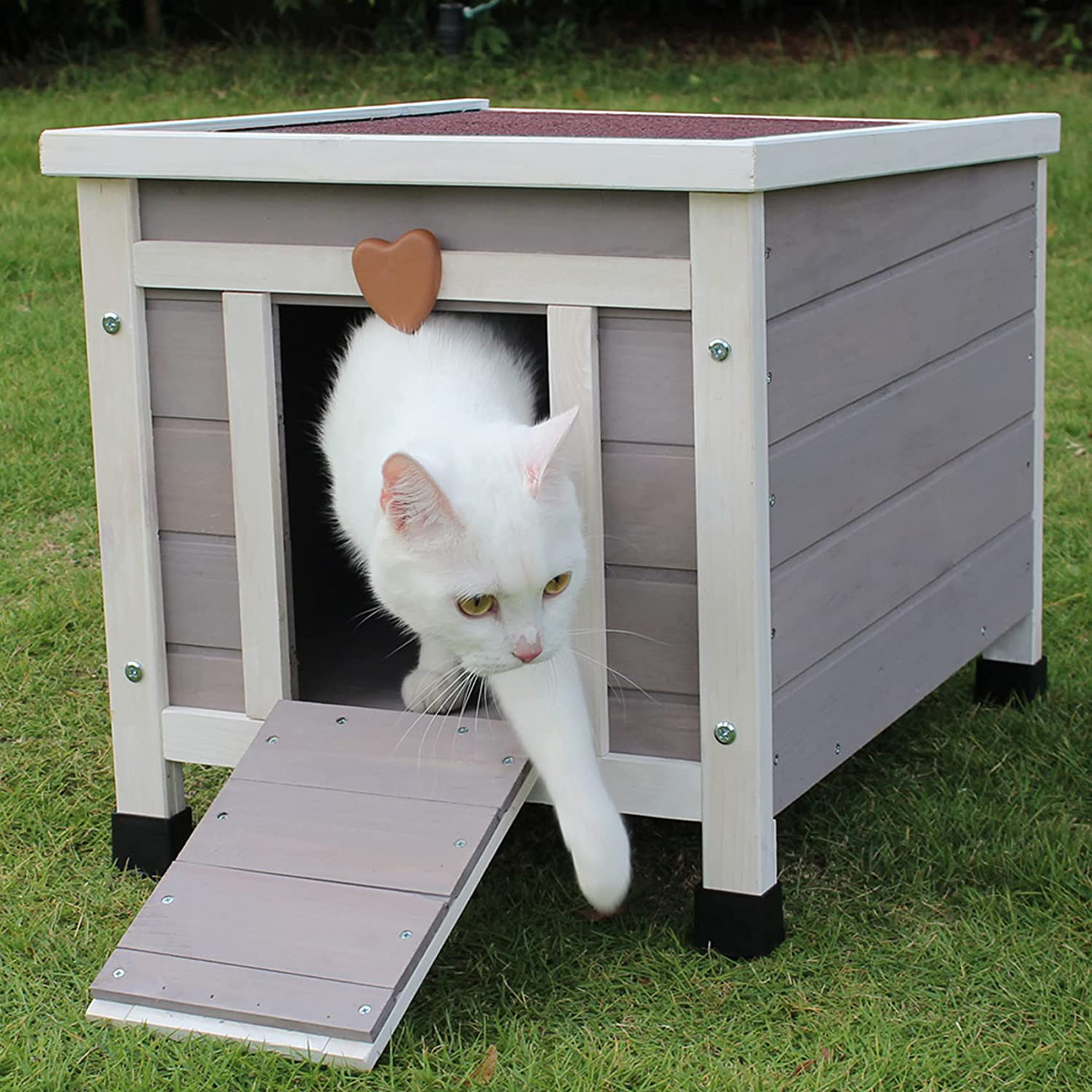 Rockever Cat House Outside, Weatherproof Rabbit Hutch Small, Wooden Small Pet House and Habitats Animals & Pet Supplies > Pet Supplies > Dog Supplies > Dog Houses Rockever Grey  