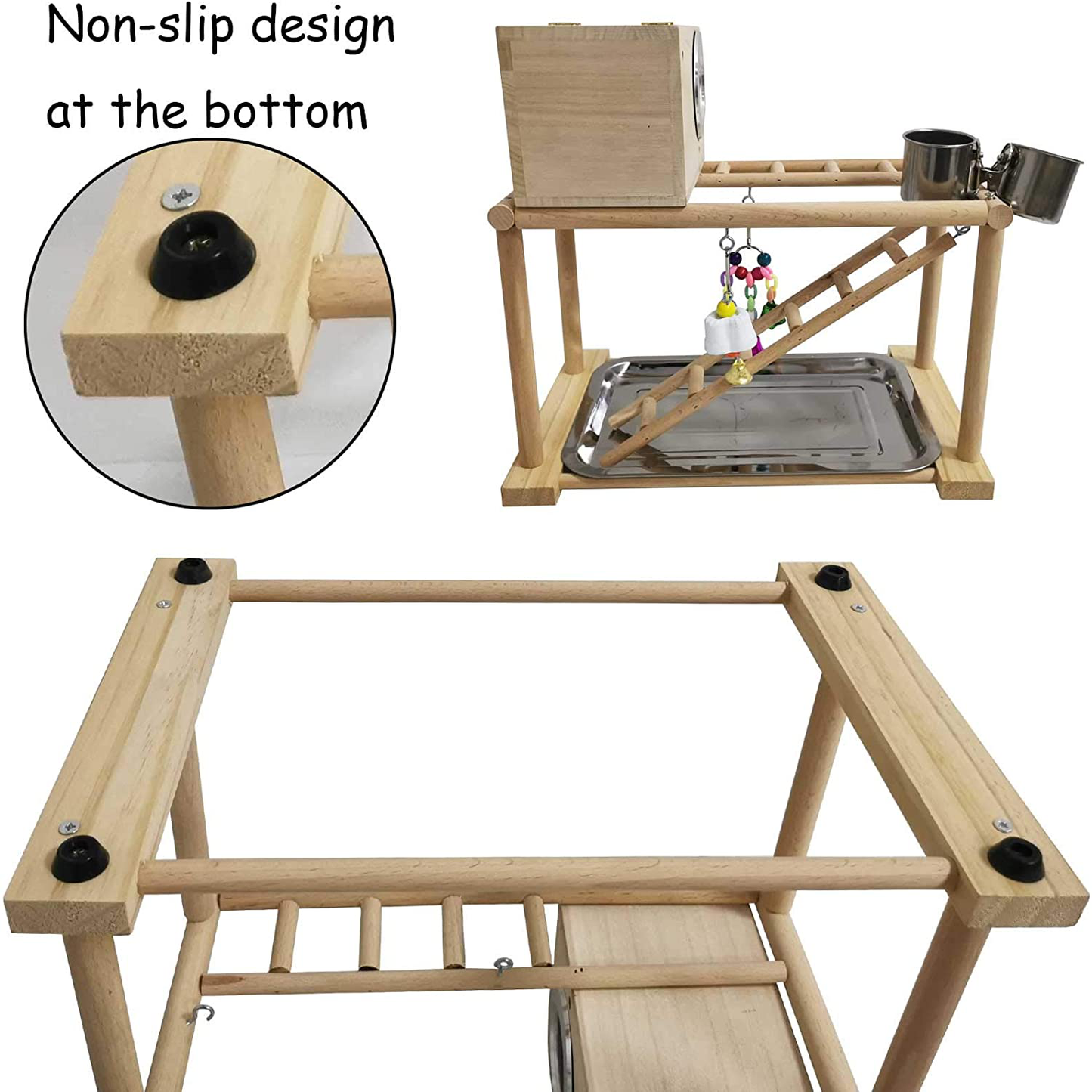 Kathson Parrots Playground Bird Playstand Birdcage Play Stand Wood Perch Gym Playpen with Parakeet Nest Box Ladder Feeder Cups Chewing Toys Exercise Activity Center for Conure Cockatiel Lovebirds Animals & Pet Supplies > Pet Supplies > Bird Supplies > Bird Gyms & Playstands kathson   