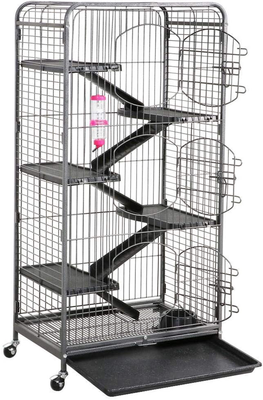 Go2Buy Metal 3 Doors Rats Rabbit Ferret Cage Playpen, 25.2 X 16.9 X 51.6 Inches Animals & Pet Supplies > Pet Supplies > Small Animal Supplies > Small Animal Habitats & Cages go2buy Black  