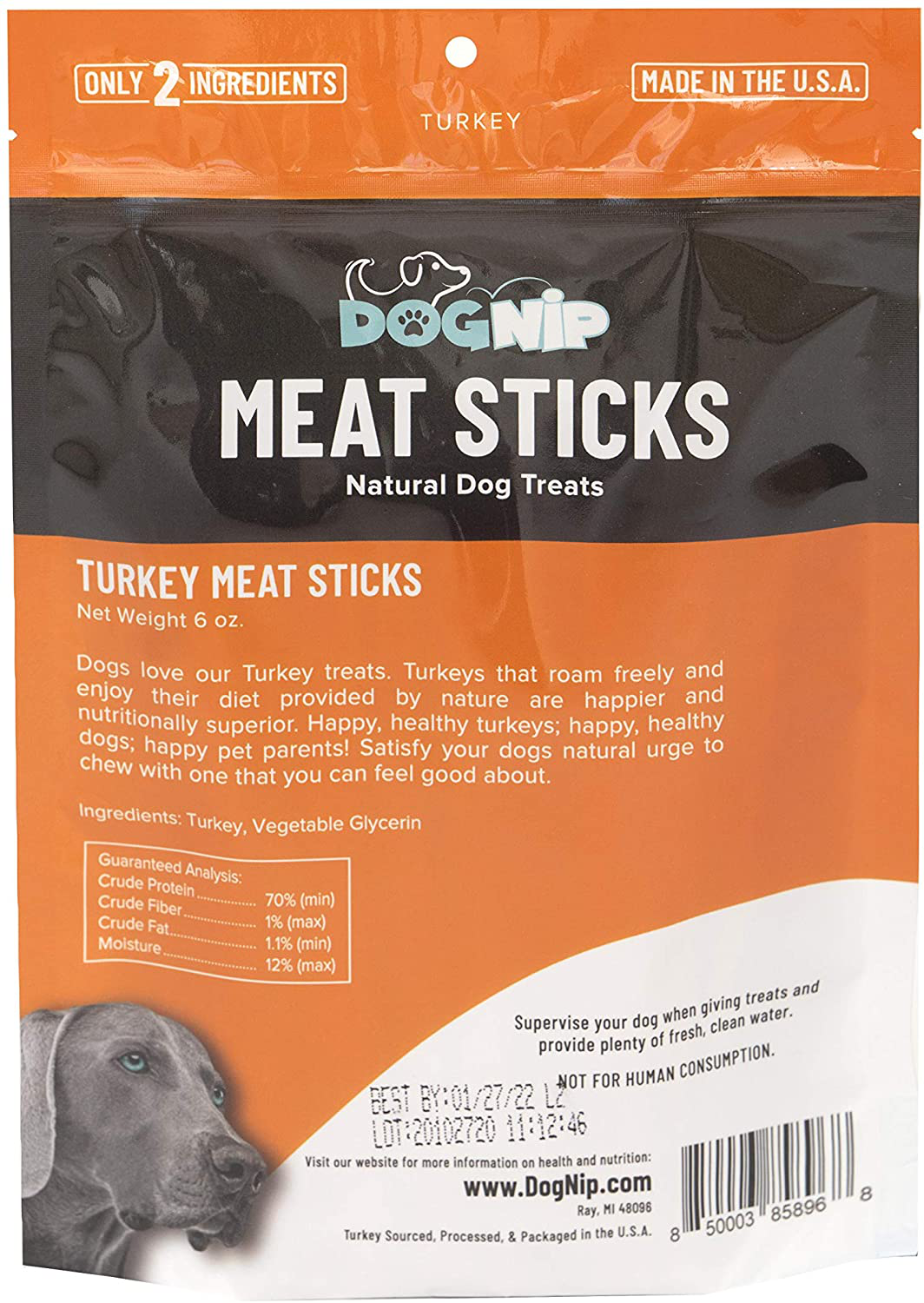 Dog Nip! 6-Inch Gourmet Dog Treat Meat Sticks - Made in USA, 6Oz. Resealable Bag, All-Natural Dog Chew Treats, Only 2 Ingredients | Sourced, Processed & Packaged in the USA Animals & Pet Supplies > Pet Supplies > Small Animal Supplies > Small Animal Treats Dog Nip!   