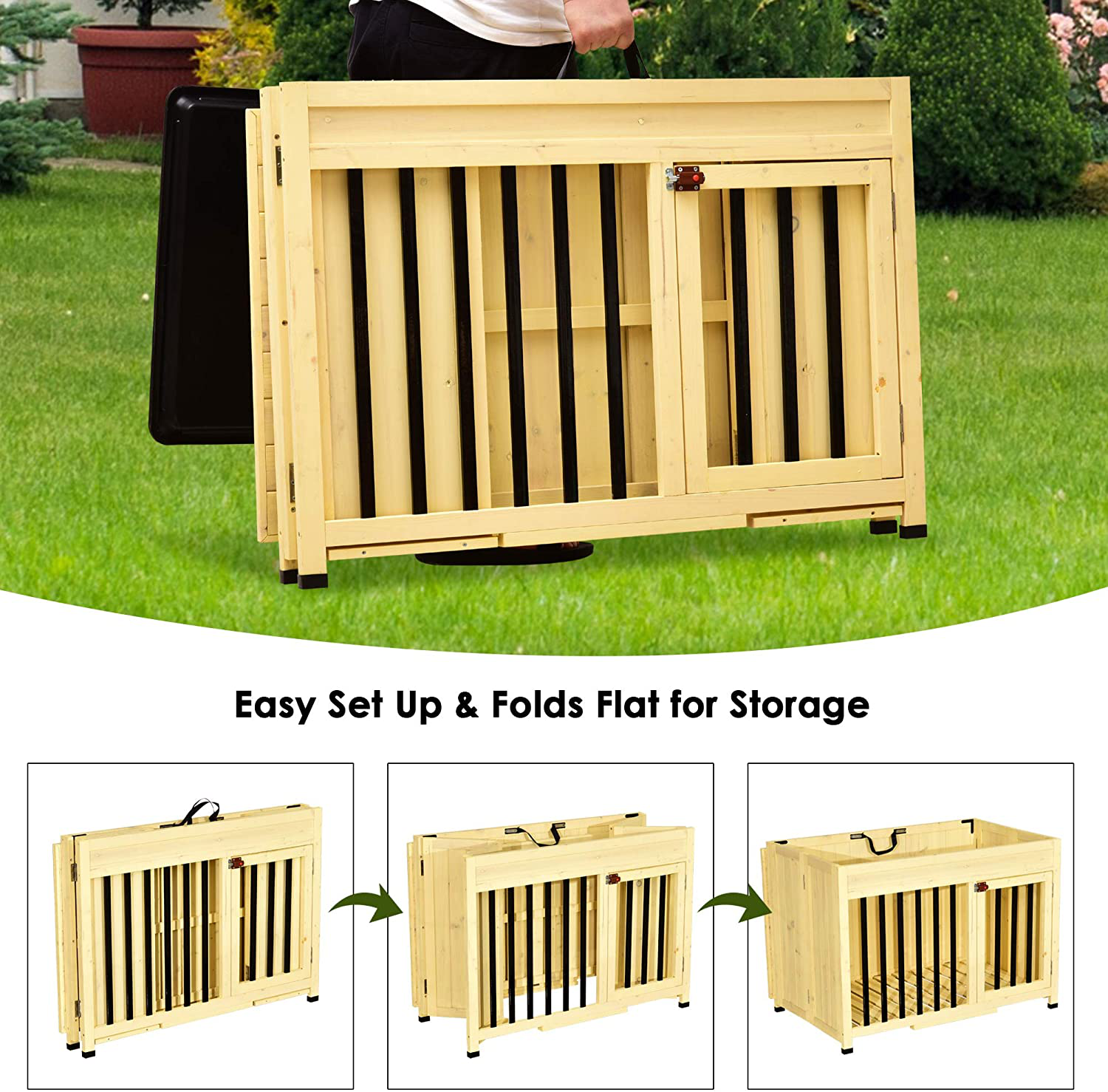 Lovupet Wooden Portable Foldable Pet Crate Indoor Outdoor Dog Kennel Pet Cage with Tray Animals & Pet Supplies > Pet Supplies > Dog Supplies > Dog Houses Lovupet   
