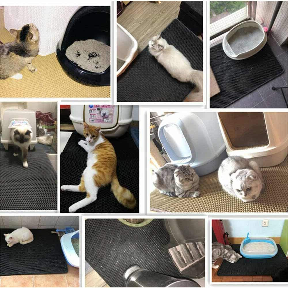 Litter Tray Mat,Cat Litter Mat Litter Trapping,Cat Litter Box Mat Scatter Control,Waterproof Double Layer Honeycomb Design,Easy Clean Washable EVA Material Pet Mat Pets》Drinking Supplies/Feeding C Animals & Pet Supplies > Pet Supplies > Cat Supplies > Cat Litter Box Mats Ahageek   