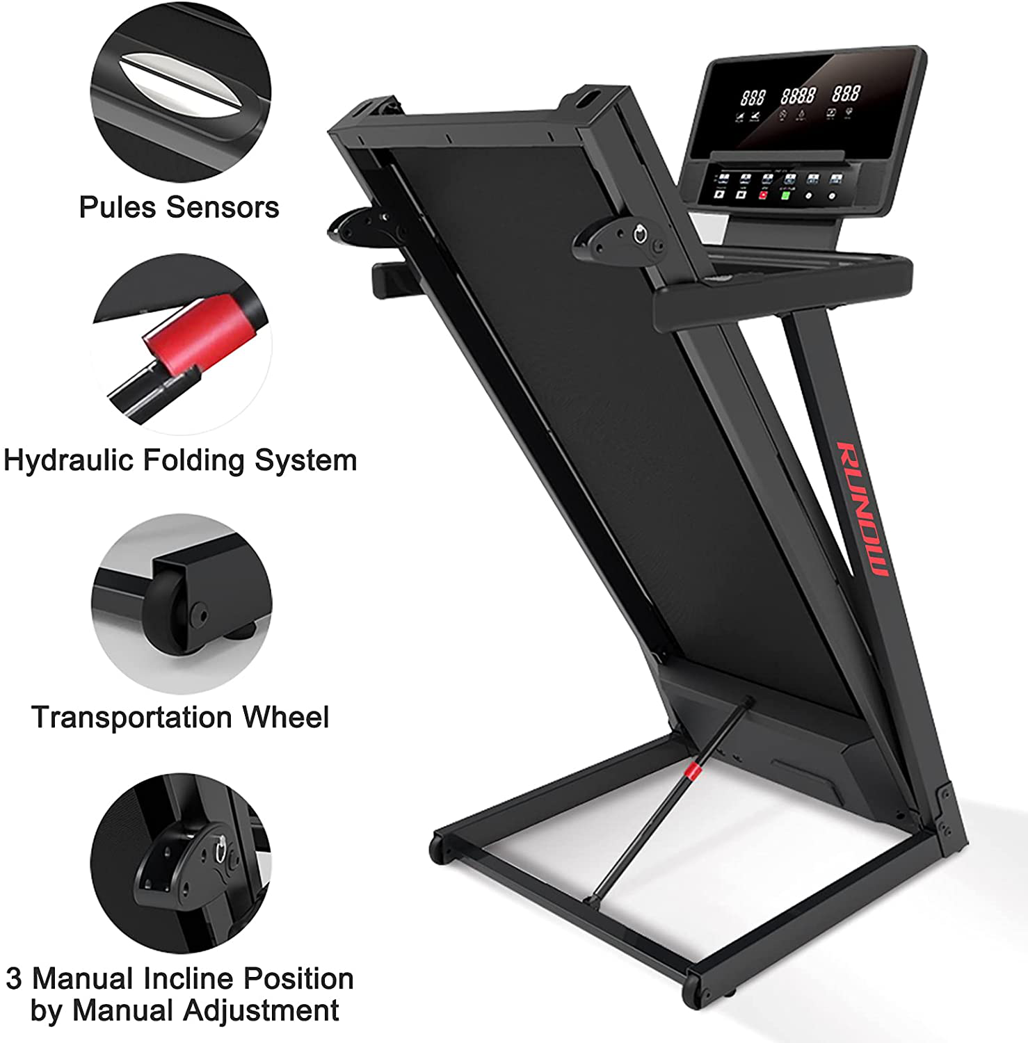RUNOW Folding Treadmill with Incline for Home Apartment Electric