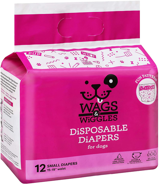 Wags & Wiggles Dog Diapers - Doggie Diapers for Female Dogs and Male Dogs-Doggy Diapers from Wags and Wiggles-Disposable Dog Diapers for All Sized Dogs, Diapers for Pets, Dog Wraps Animals & Pet Supplies > Pet Supplies > Dog Supplies > Dog Diaper Pads & Liners Fetch for Pets   