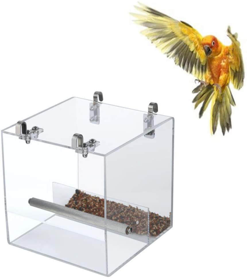 POPETPOP No Mess Bird Feeder for Cage with Hooks - Foraging Systems Seed Corral Pet Feeder Keeps Cage Cleaner for Parakeet Canary Cockatiel Finch