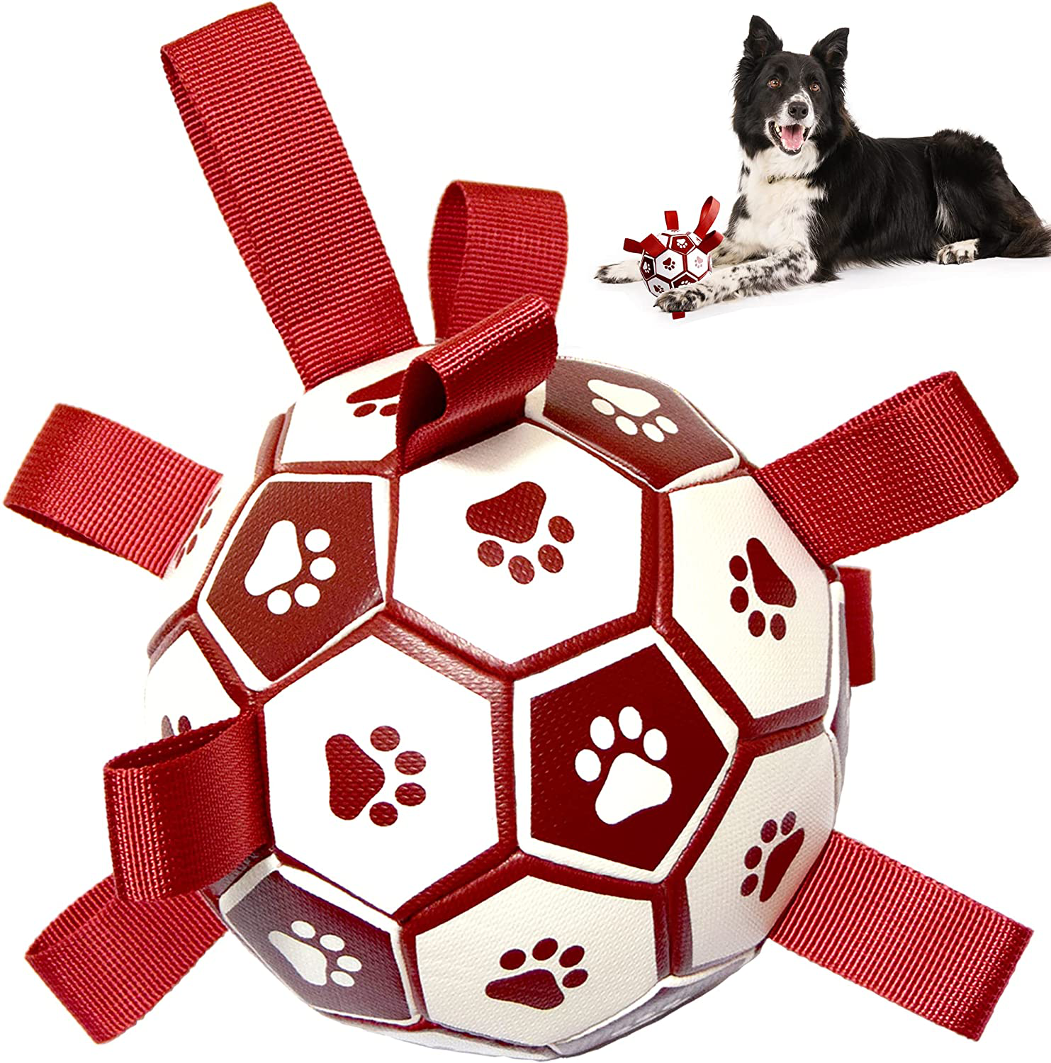 Dog Toys - Dog Soccer Ball with Straps for Tug Games & Swimming Pools. Interactive Fetch Dog Ball; Outdoor Garden Toys Animals & Pet Supplies > Pet Supplies > Dog Supplies > Dog Toys ZIKKTA Red  