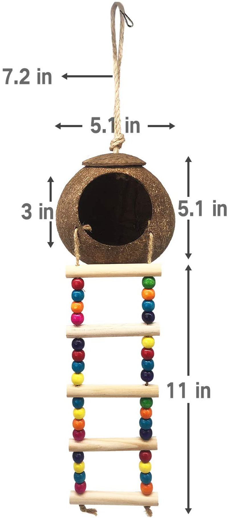 Hanging Coconut Bird House with Ladder,Natural Coconut Fiber Shell Bird Nest for Parrot Parakeet Lovebird Finch Canary,Coconut Hide Bird Swing Toys for Hamster,Bird Cage Accessories,Pet Bird Supplies Animals & Pet Supplies > Pet Supplies > Bird Supplies > Bird Cage Accessories Eeaivnm   