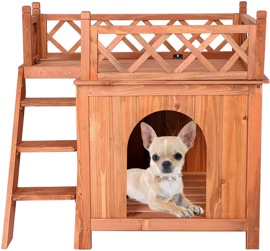 LONABR Wooden Pet Dog House 2 Tier Dog Room Shelter with Stairs and Balcony,All-Weather Puppy House for Indoor, Outdoor Animals & Pet Supplies > Pet Supplies > Dog Supplies > Dog Houses LONABR   