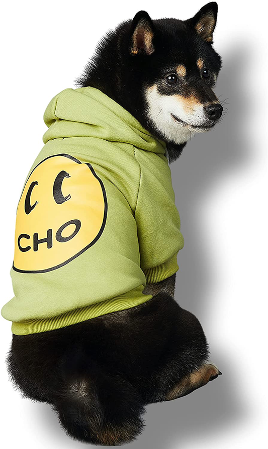Chochocho Smile Dog Hoodie, Smiley Face Dog Sweater, Stylish Dog Clothes, Cotton Sweatshirt for Dogs and Puppies, Fashion Outfit for Dogs Cats Puppy Small Medium Large Animals & Pet Supplies > Pet Supplies > Dog Supplies > Dog Apparel ChoChoCho Pet Supplies Avocado Green L (Chest: 17''-19'' / Suggest: 9-15 lbs) 
