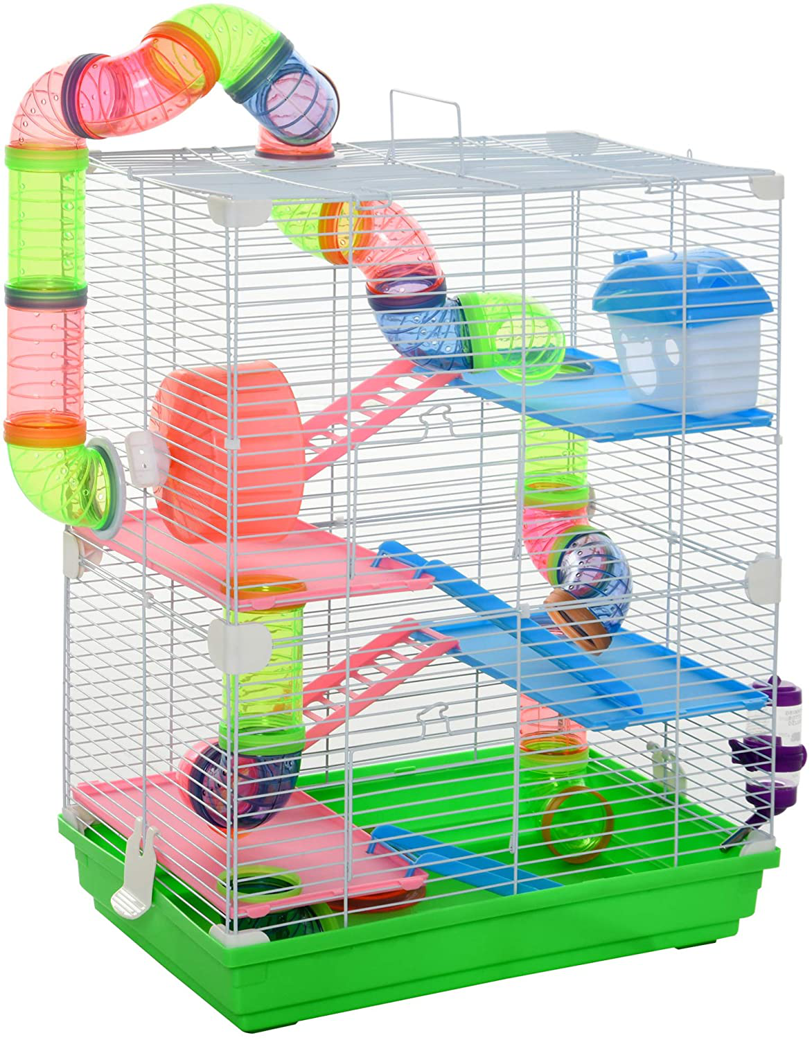 Pawhut 5-Tier Hamster Cage Gerbil Habitat Home Small Pet Animals House with Water Bottle, Food Dishes & Interior Ladder Animals & Pet Supplies > Pet Supplies > Small Animal Supplies > Small Animal Habitats & Cages PawHut   