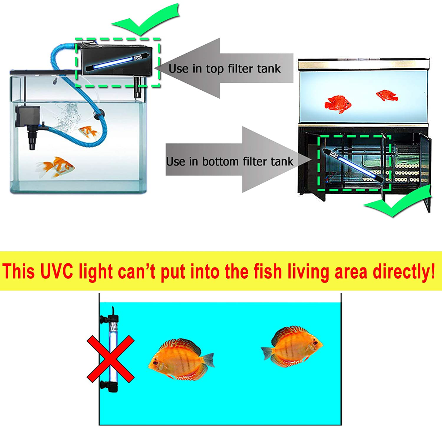 Aquarium Clean Light Submersible Waterproof Lamp Water Clean Green Algae Clear for Fish Tank Pond 11W (HUV-11)