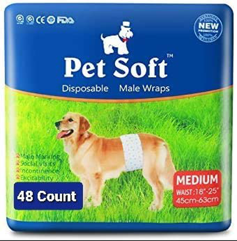 Soft Barks Male Pet Simple and Convenient Disposable Male Wrap Dog Diapers, 48 Count Animals & Pet Supplies > Pet Supplies > Dog Supplies > Dog Diaper Pads & Liners Soft Barks   