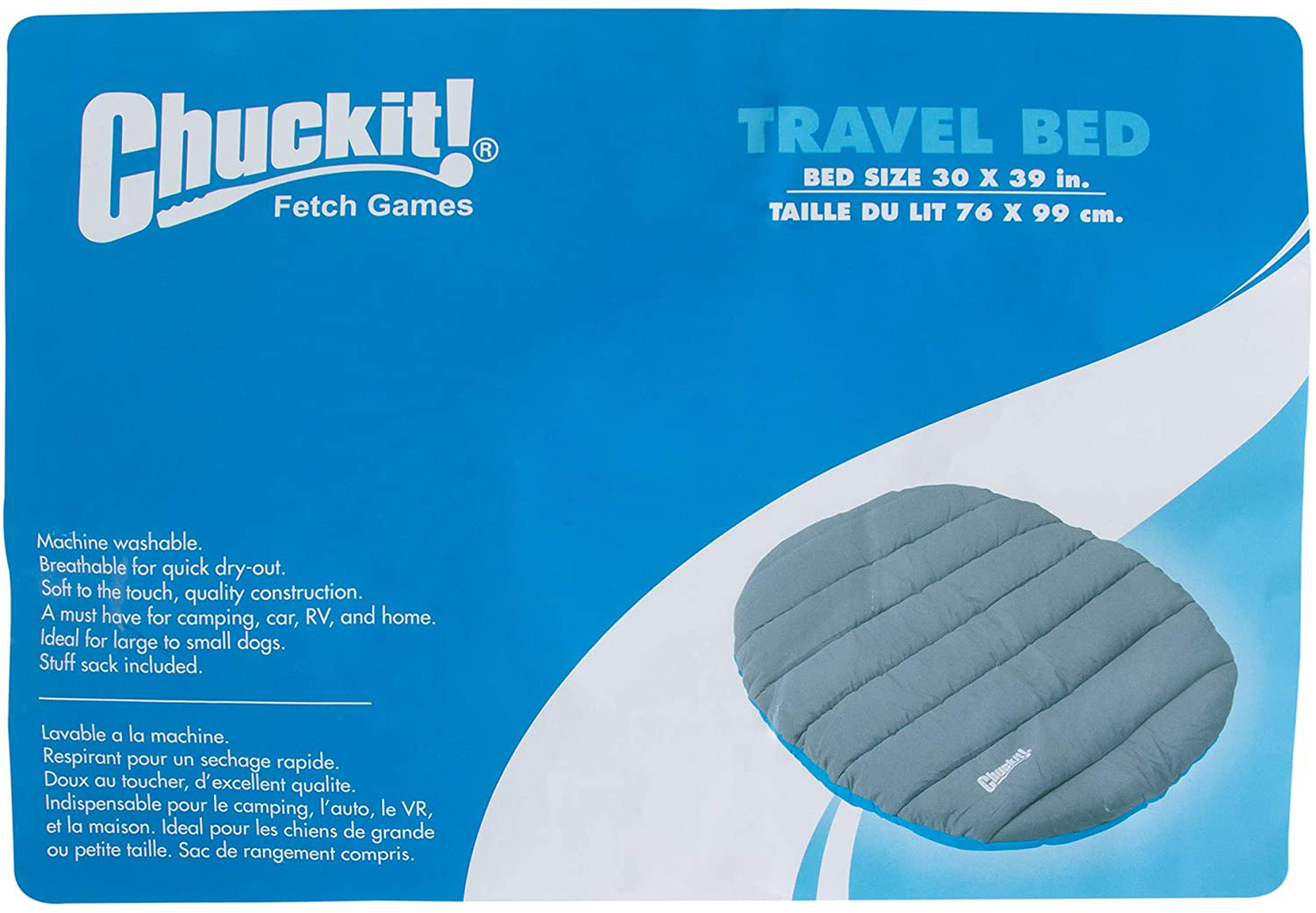 Chuckit! Travel Pillow Bed, One Size, Blue and Grey Animals & Pet Supplies > Pet Supplies > Dog Supplies > Dog Beds Canine Hardware   