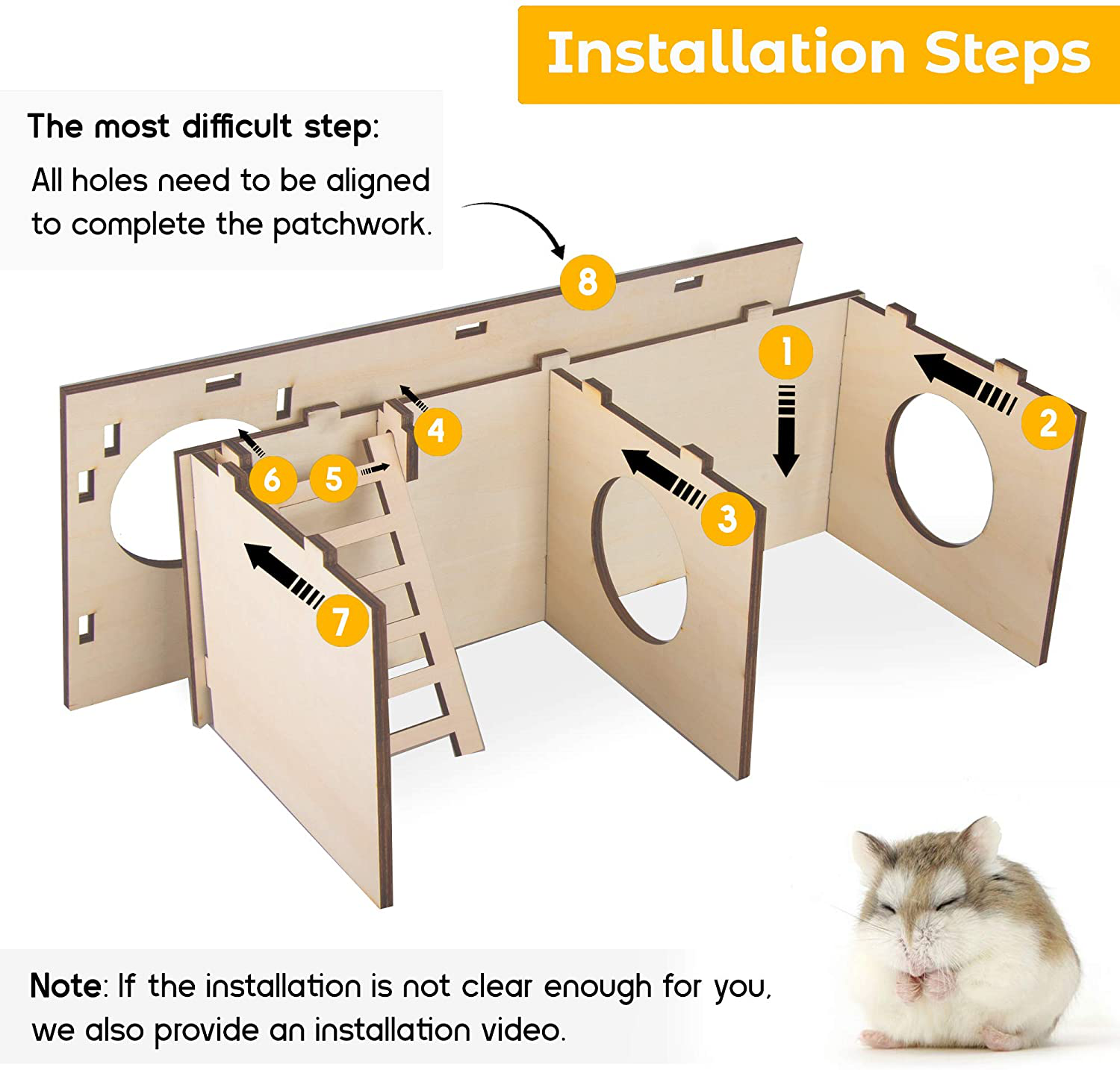 Originalidad Hamster Secret Peep Shed 2-Chamber Hideout & Tunnel Exploring Toys Detachable Habitat House for Guinea Pigs, Hamsters, Chinchillas