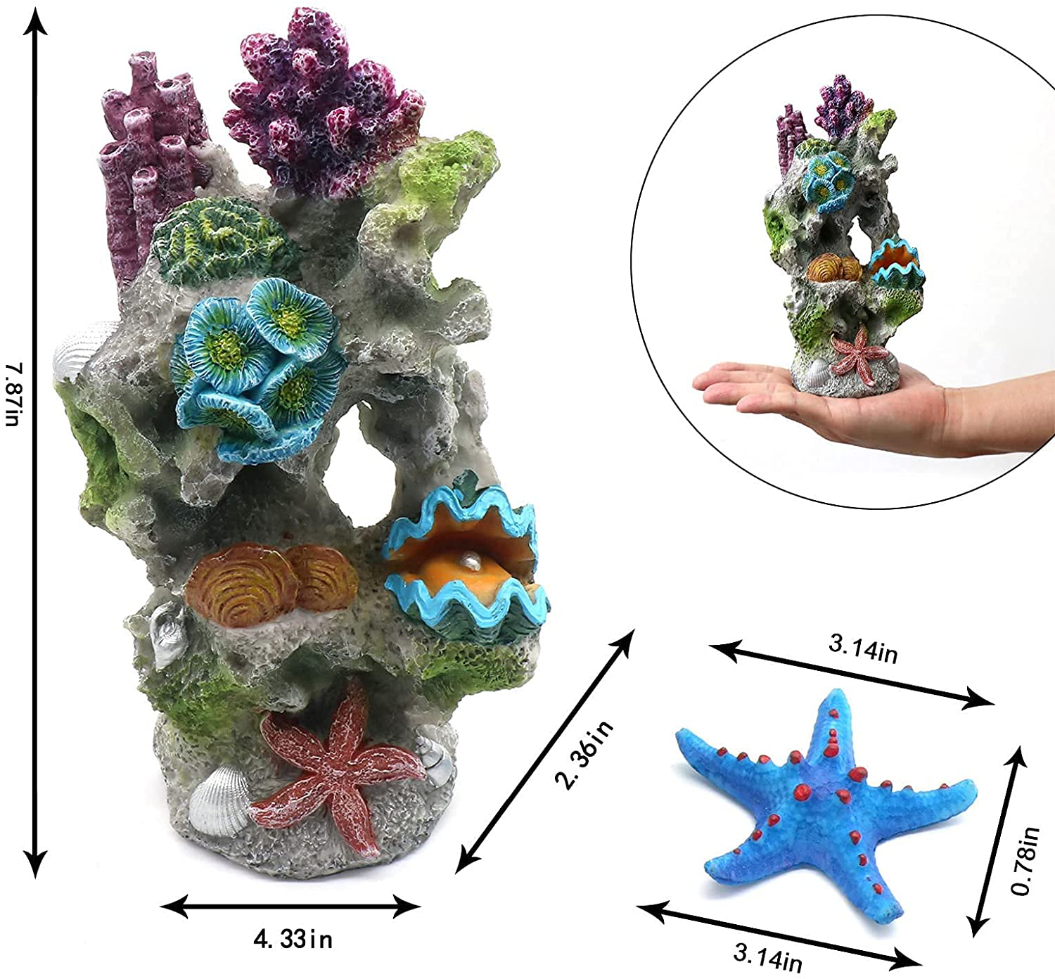 Fish Tank Rocks Resin Artificial Coral Inserts Decor Shell Ornaments Reef Aquarium Coral Decoration for Betta Fish Tank Fish to Sleep Rest Hide Play Animals & Pet Supplies > Pet Supplies > Fish Supplies > Aquarium Decor Relaqcc   