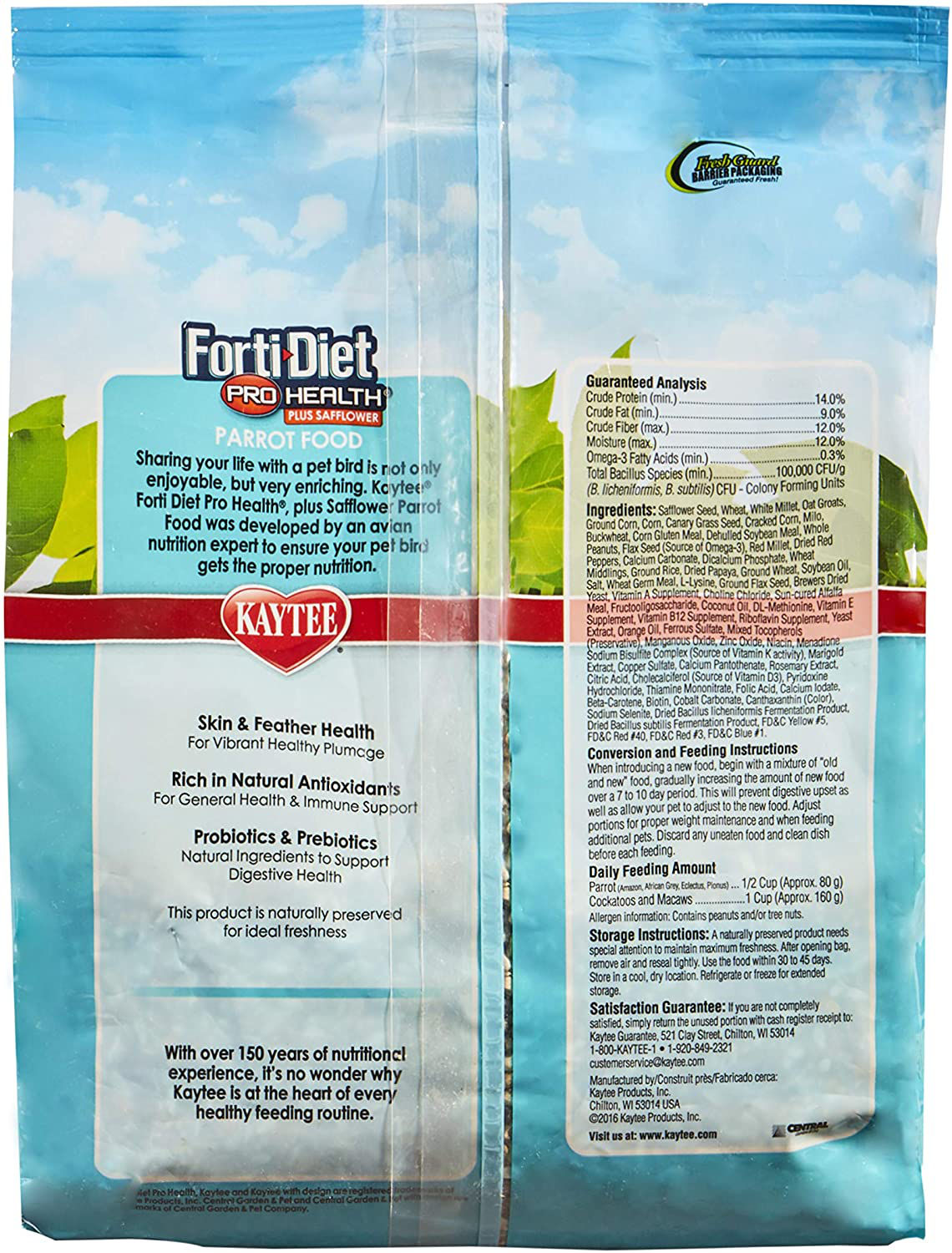 Kaytee Forti-Diet Pro Health Parrot with Safflower 4LB Animals & Pet Supplies > Pet Supplies > Bird Supplies > Bird Treats Kaytee   