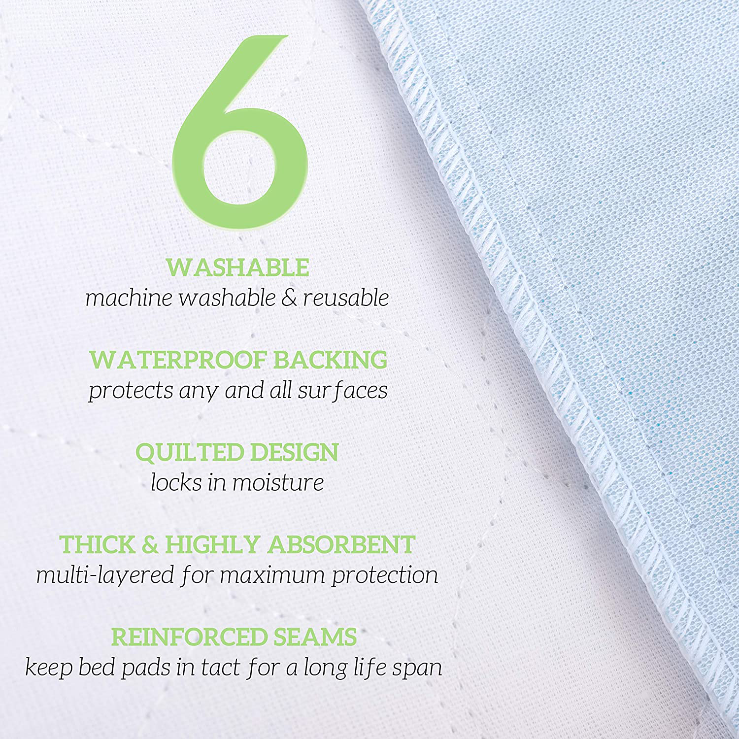 GREEN LIFESTYLE Washable Underpads, Pack - of 6 Large Bed Pads, 34" X 36", for Use as Incontinence Bed Pads, Reusable Pet Pads, Great for Dogs, Cats, Bunny & Seniors (6 Pack - 34X36) Animals & Pet Supplies > Pet Supplies > Dog Supplies > Dog Diaper Pads & Liners GREEN LIFESTYLE   