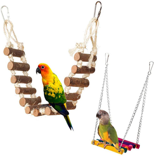 PIVBY Bird Rope Step Ladder Toy Bridge Cage Hammock Swing Toys for Parrot Parakeet Budgie Cockatiel Pack of 2 Animals & Pet Supplies > Pet Supplies > Bird Supplies > Bird Ladders & Perches PIVBY   