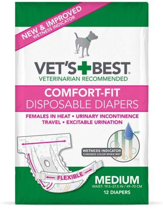 Vet'S Best Comfort Fit Dog Diapers Disposable Female Dog Diapers Absorbent with Leak Proof Fit Animals & Pet Supplies > Pet Supplies > Dog Supplies > Dog Diaper Pads & Liners Vet's Best 12 Count Medium (12 Count) 