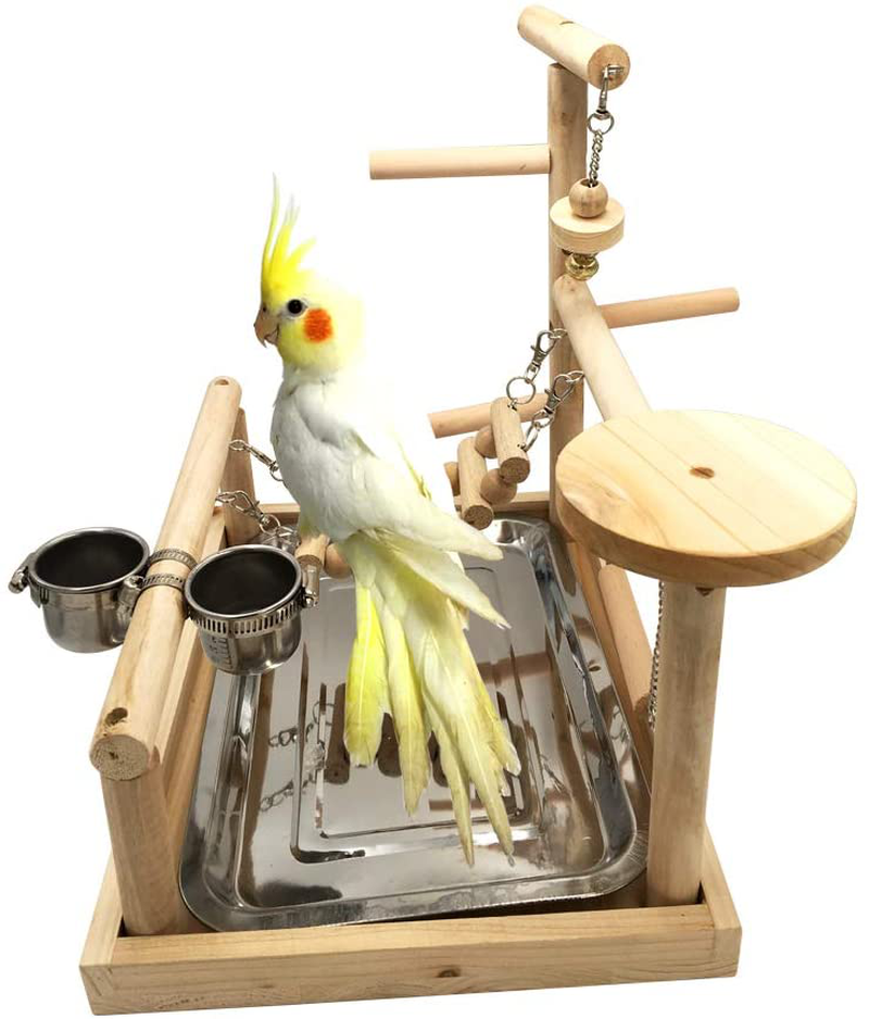 Borangs Parrots Playstand Bird Playground Wood Perch Training Stand Cockatiel Playpen Ladders Birds Swing Wood Gym Tabletop with Feeder Cups Toys Exercise Play Animals & Pet Supplies > Pet Supplies > Bird Supplies > Bird Gyms & Playstands Borangs   