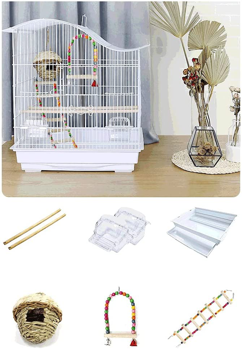 Birdcages Wrought Iron Bird Cage with Rolling Stand and Swing Ladder and Toy,Large Bird Flight Cage with Detachable Tray Handle-White Birdcage Decor Animals & Pet Supplies > Pet Supplies > Bird Supplies > Bird Cages & Stands LEGU   