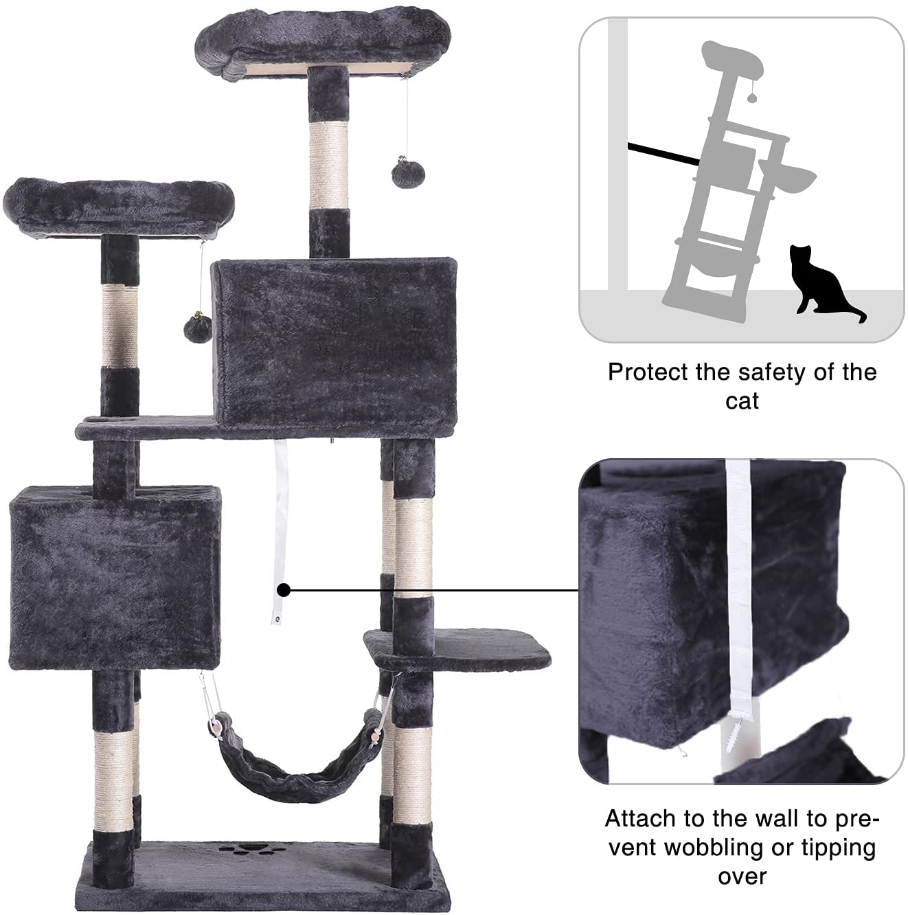 Hey-Bro Extra Large Multi-Level Cat Tree Condo Furniture with Sisal-Covered Scratching Posts, 2 Bigger Plush Condos, Perch Hammock for Kittens, Cats and Pets Animals & Pet Supplies > Pet Supplies > Cat Supplies > Cat Furniture Hey-brother   
