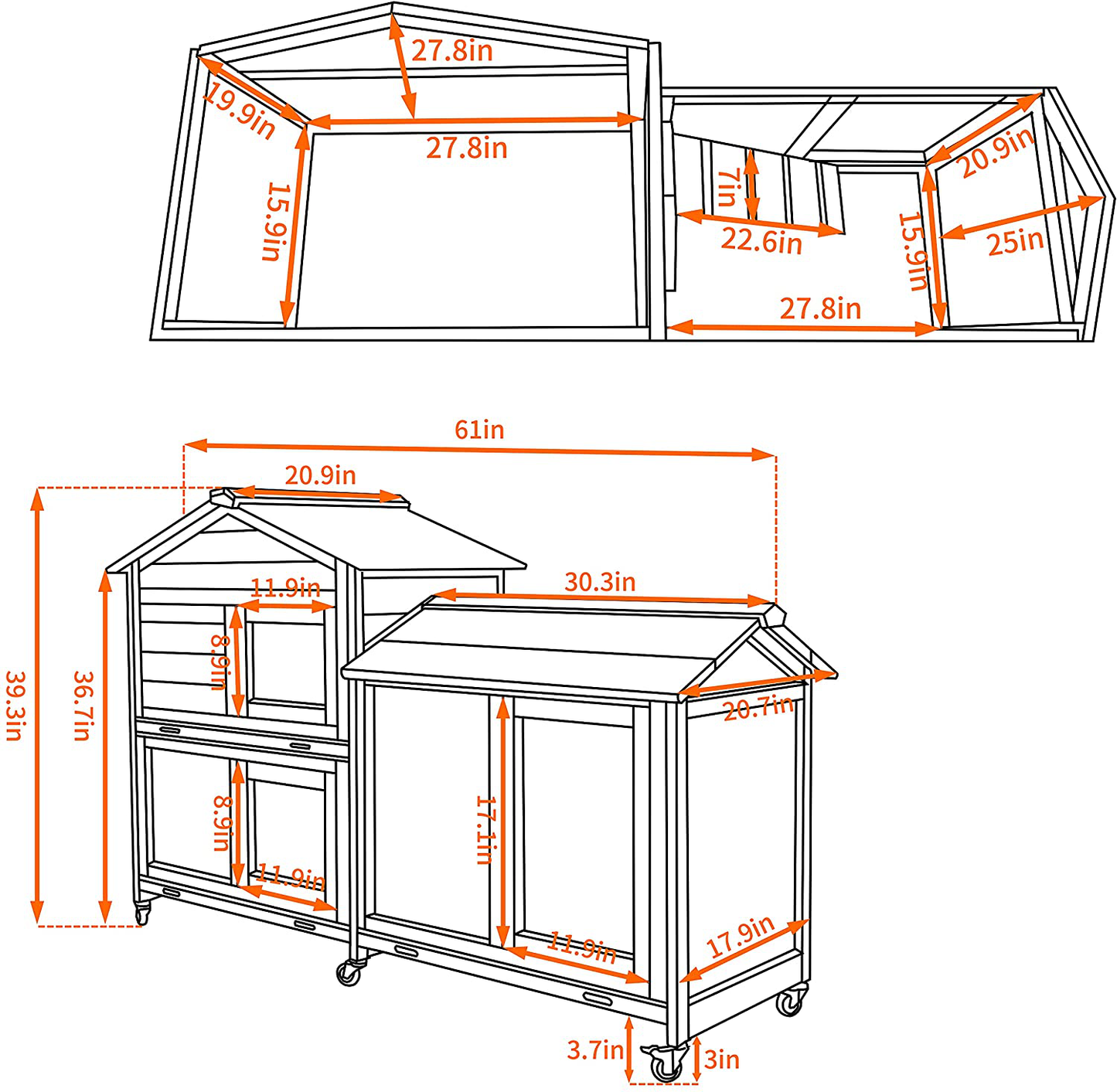 MUPATER Wooden Rabbit Hutch Outdoor Indoor Bunny Cage with Casters, Removable Trays, Ramp and Run Animals & Pet Supplies > Pet Supplies > Small Animal Supplies > Small Animal Habitats & Cages MUPATER   