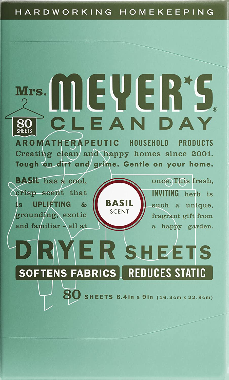 Mrs. Meyer'S Clean Day Dryer Sheets, Fabric Softener, Reduces Static, Cruelty Free Formula Infused with Essential Oils, Lavender Scent, 80 Count Animals & Pet Supplies > Pet Supplies > Small Animal Supplies > Small Animal Bedding MRS. MEYER'S CLEAN DAY Basil  