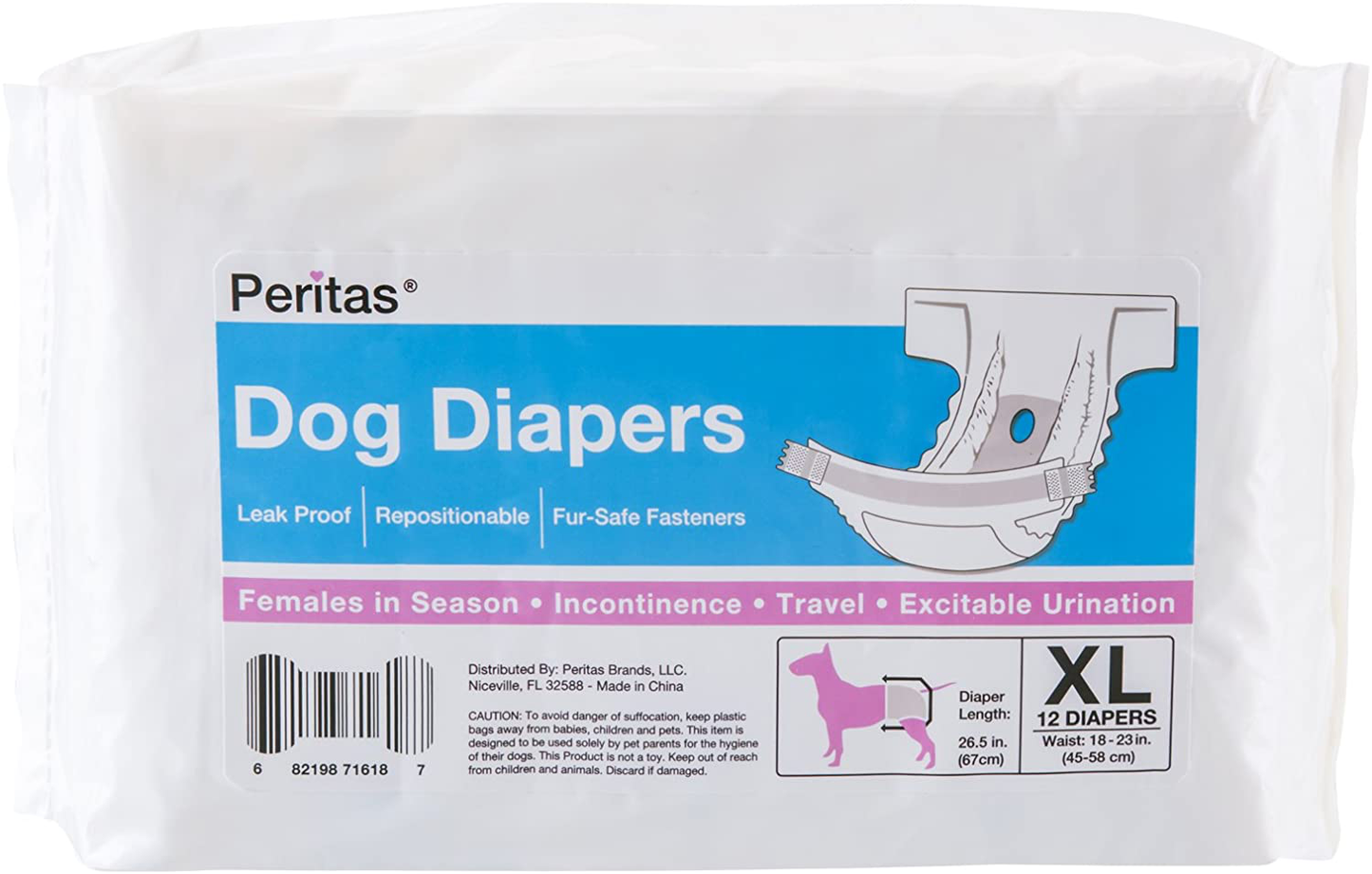 Peritas Disposable Large/Xlarge Dog Diapers | Female Dog Diapers |Puppy Diapers, Diapers for Dogs in Heat, or Dog Incontinence Diapers