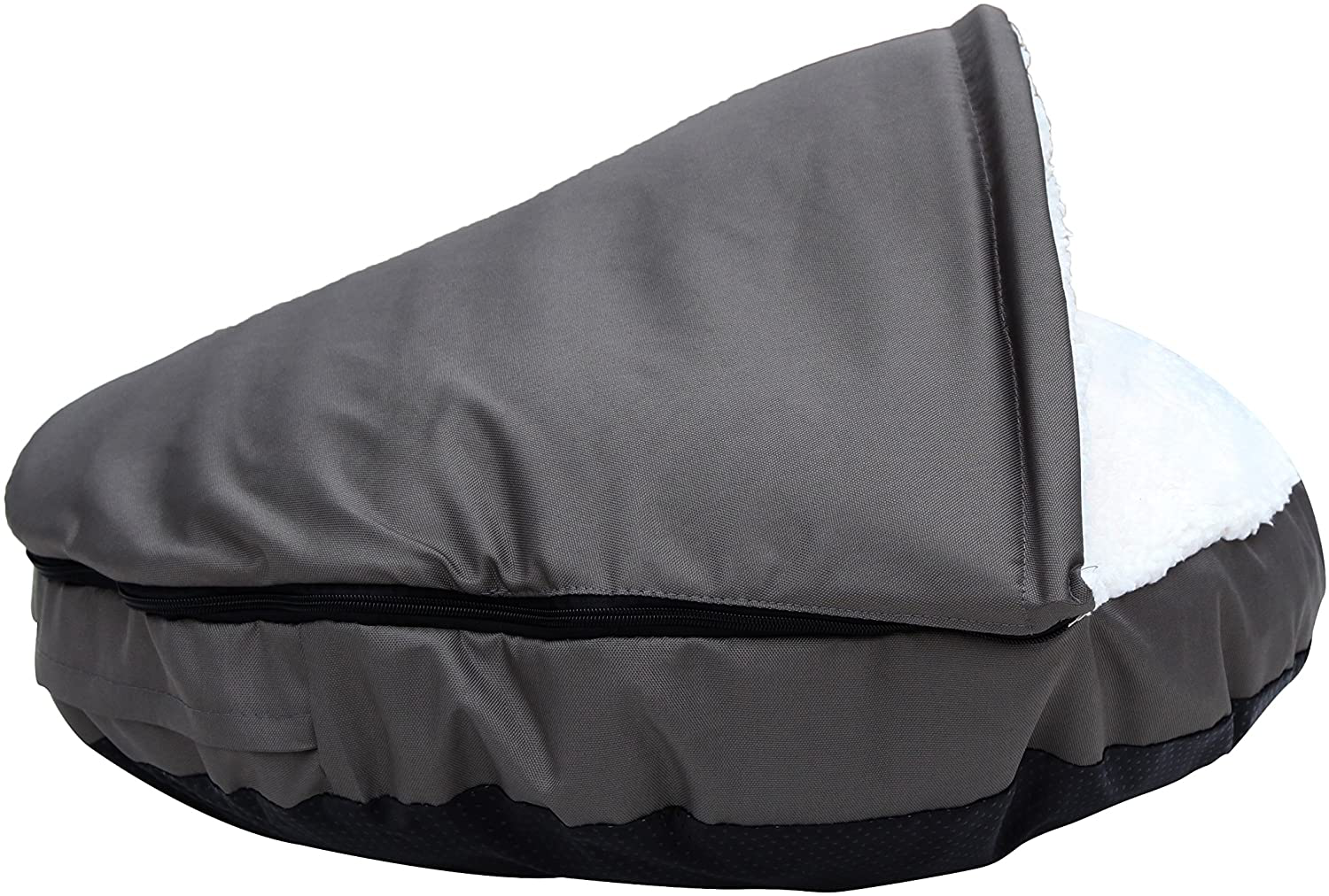 Long Rich Durable Oxford to Sherpa Pet Cave and round Pet Bed, 25", with Removable Top and Insert, by Happycare Textiles
