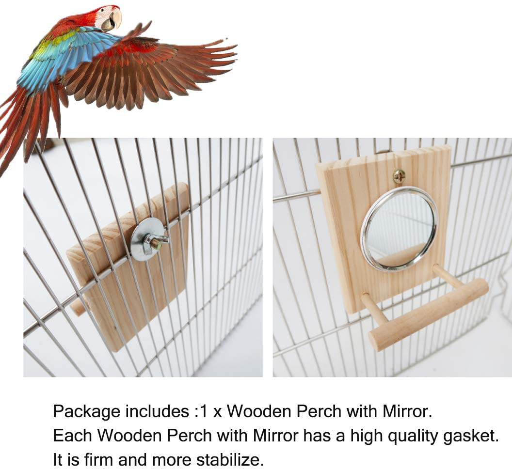 Hamiledyi Bird Mirror with Wooden Perch,Birdcage Fun Platform Stand Toys Animals & Pet Supplies > Pet Supplies > Bird Supplies > Bird Ladders & Perches Hamiledyi   