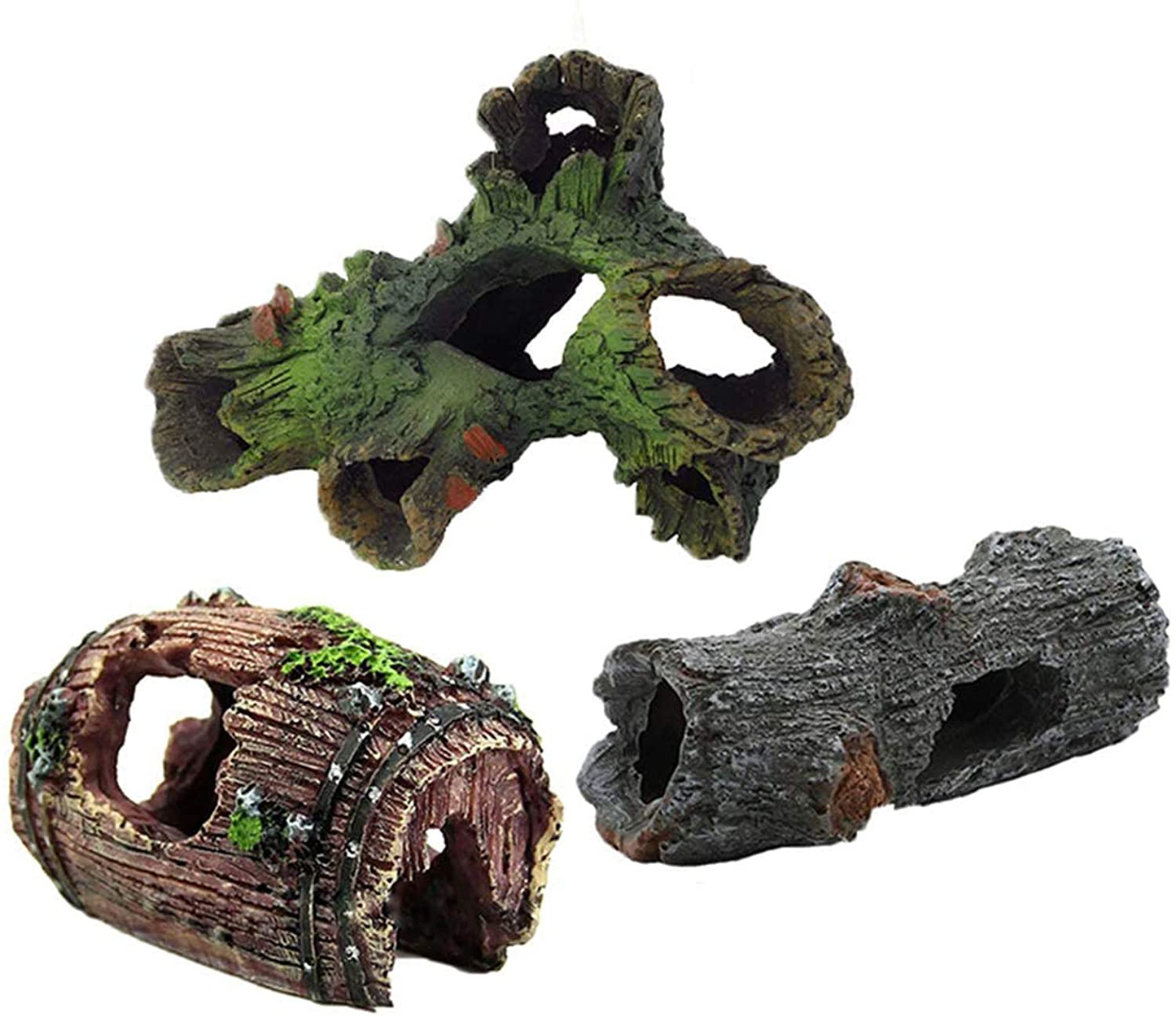 Tfwadmx Decaying Trunk Aquarium, Betta Fish Ornament, Freshwater Ornament - Small Resin Aquarium Decoration Log, 20 Gallon Fish Tank Wood with Holes & Aquarium Hideout Caves Animals & Pet Supplies > Pet Supplies > Fish Supplies > Aquarium Decor Tfwadmx 3PCS Decaying Trunk Aquarium  