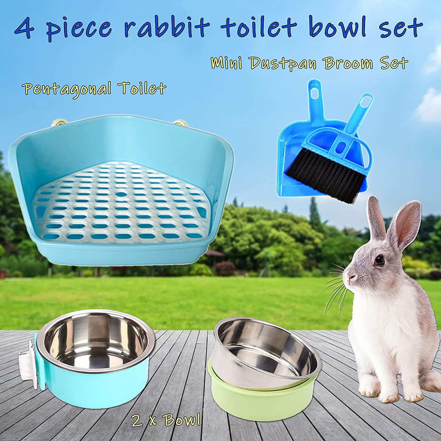 Kathson Rabbit Litter Box Small Animal Potty Trainer Corner Pet Toilet Guinea Pig Litter Bedding Pan with 2 Pcs Pet Removable Hanging Bowls for Rabbits Chinchillas Guinea Pigs Ferrets Animals & Pet Supplies > Pet Supplies > Small Animal Supplies > Small Animal Bedding kathson   