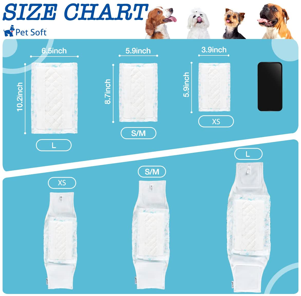 Pet Soft Dog Diaper Liners - Disposable Dog Diaper Inserts Booster Pads for Doggy Puppy Fit Reusable Pet Belly Band Wrap Period Panties 50/100Ct